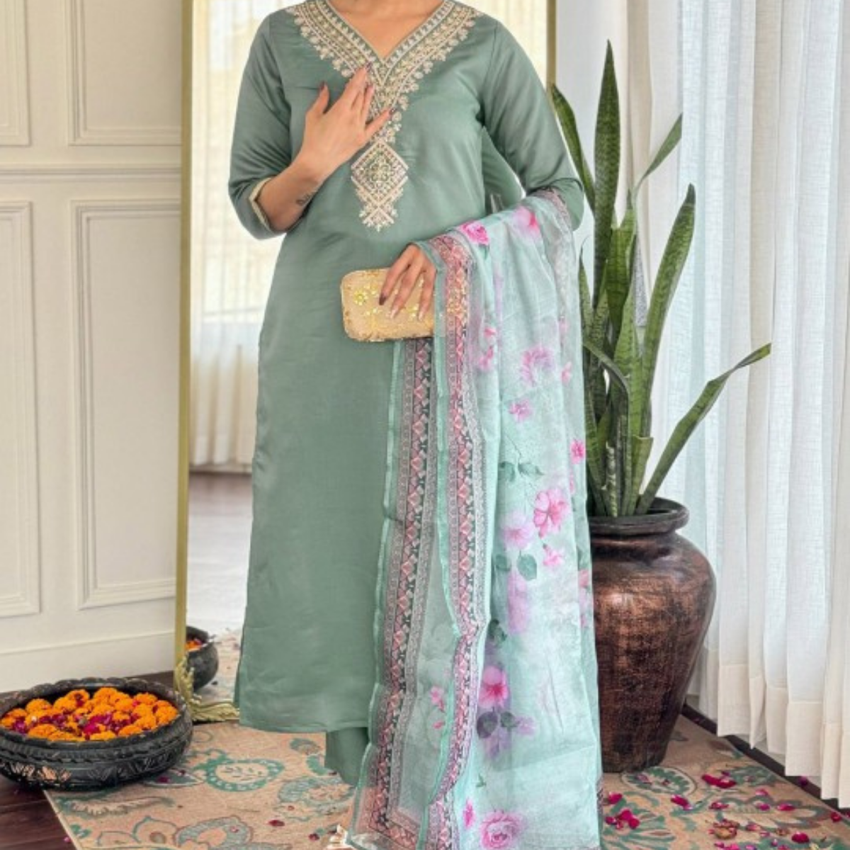 Pack of 3 | Elegant Silk Suit Set for Women | Festive & Party Wear | SS-04