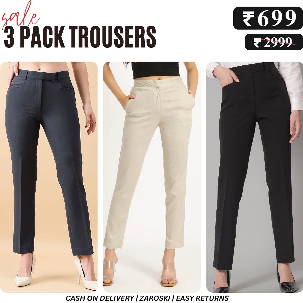 3-Pack of Women’s Trousers & Formal Pants (TF-10)
