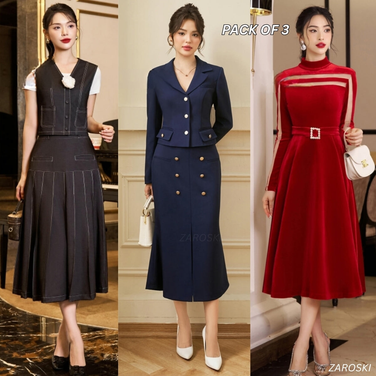 Pack of 3 Fashionable High-Low Hem Western Dress for Evening Celebrations | WD -10
