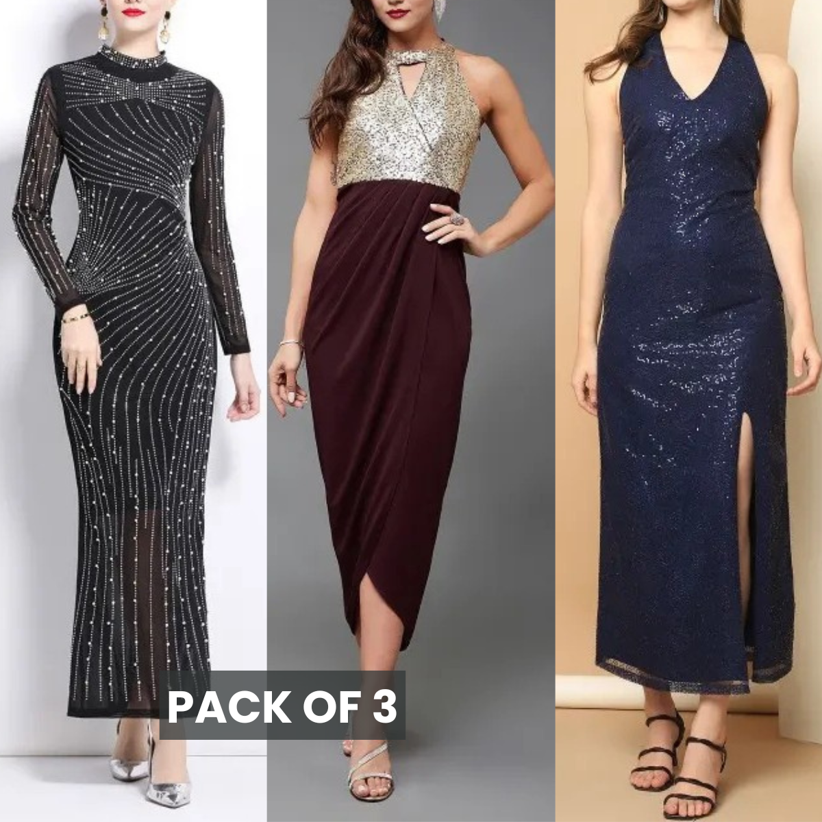 3 Stunning Party Dresses in One Exclusive Combo | Party Perfect | PD-07