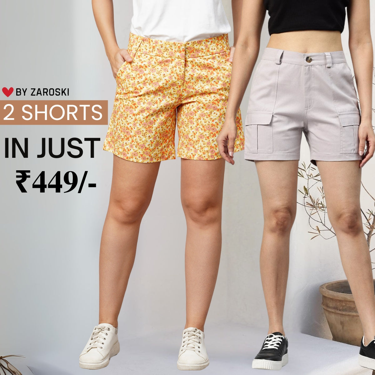 Gorgeous Regular Fit Cotton Shorts for Women | Pack Of 2 | C-031