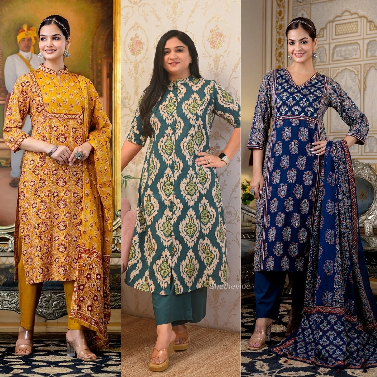 3 Combo Soft Cotton Kurta with Stylish Printed Pants Set For Daily Wear | KSP-06