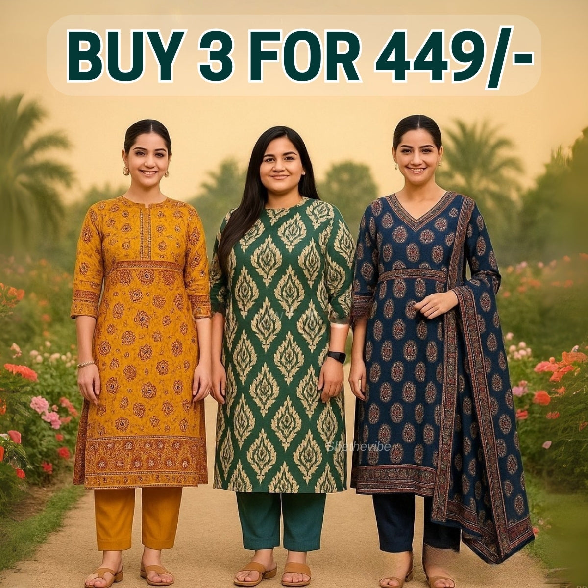 3 Combo Soft Cotton Kurta with Stylish Printed Pants Set For Daily Wear | KSP-06