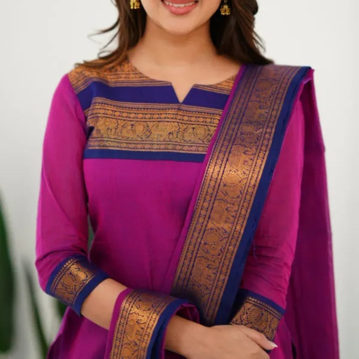 Vibrant Pack of 3 Silk Blend Suit Sets with Dupatta – Magenta, Navy Blue & Black | Sizes XS–3XL | SS-10