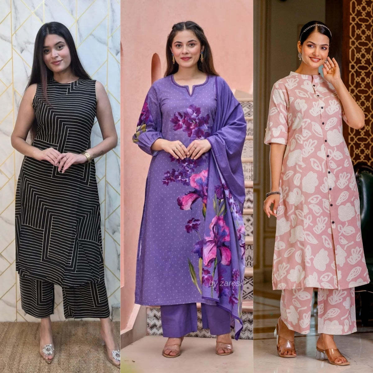 3 Combo Soft Cotton Kurta with Stylish Printed Pants Set For Daily Wear | KSP-08