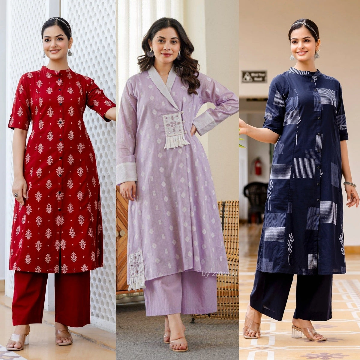 3 Combo Soft Cotton Kurta with Stylish Printed Pants Set For Daily Wear | KSP-10