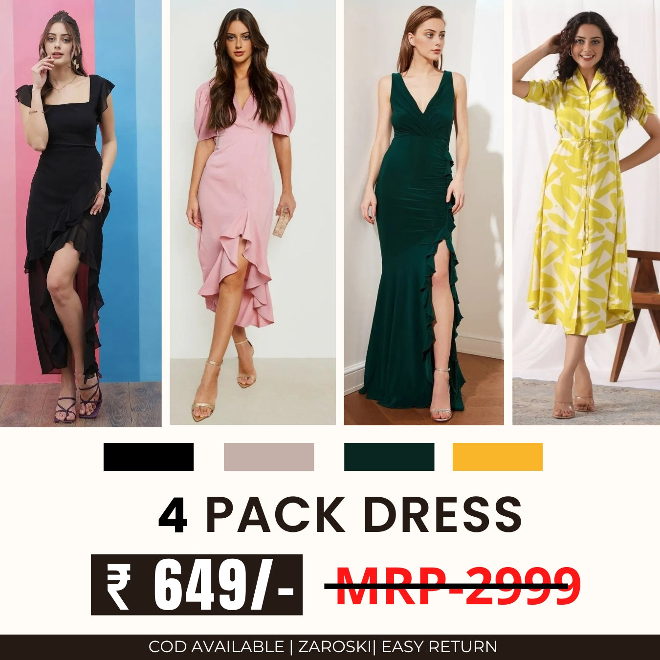 Pack of 4 Women’s Dresses: Chic, Trendy, and Timeless | C-032