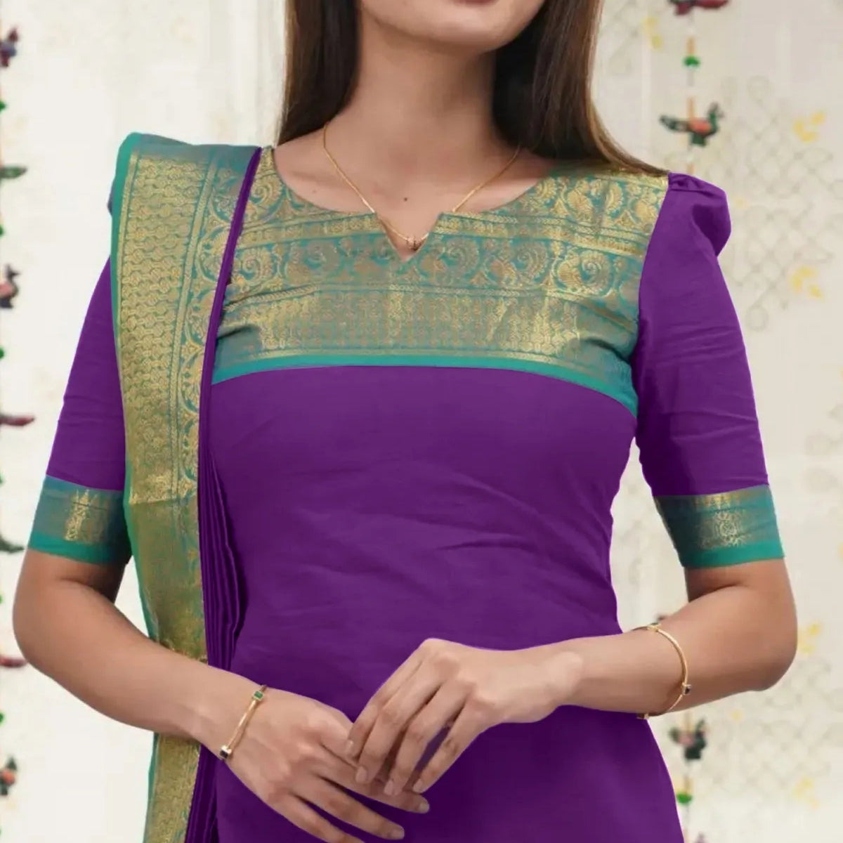 Vibrant Pack of 3 Silk Blend Suit Sets with Dupatta –Pink , Parrot Green & Purple | Sizes XS–3XL | SS-04