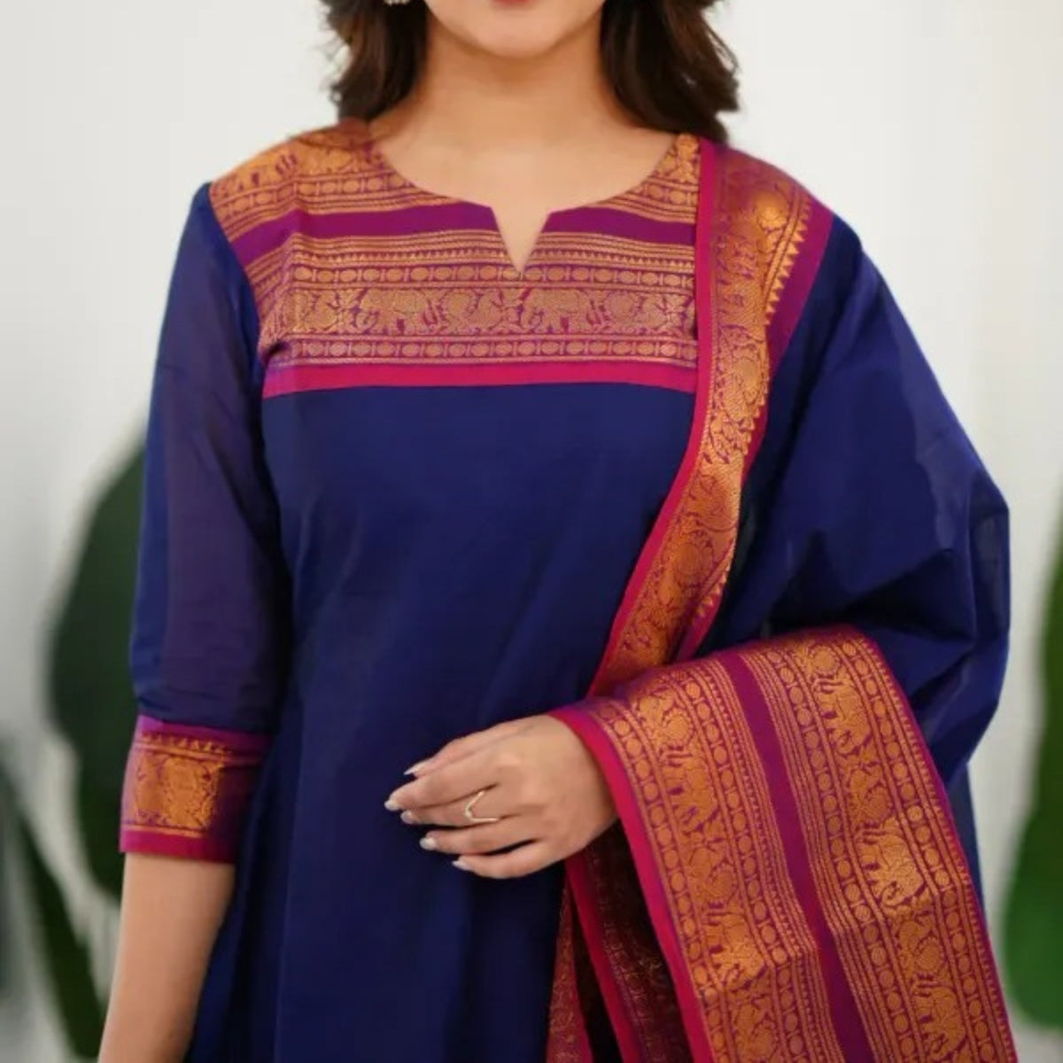 Vibrant Pack of 3 Silk Blend Suit Sets with Dupatta – Purple with Green, Navy Blue with Maroon, and Magenta with Navy Blue | Sizes XS–3XL | SS-06