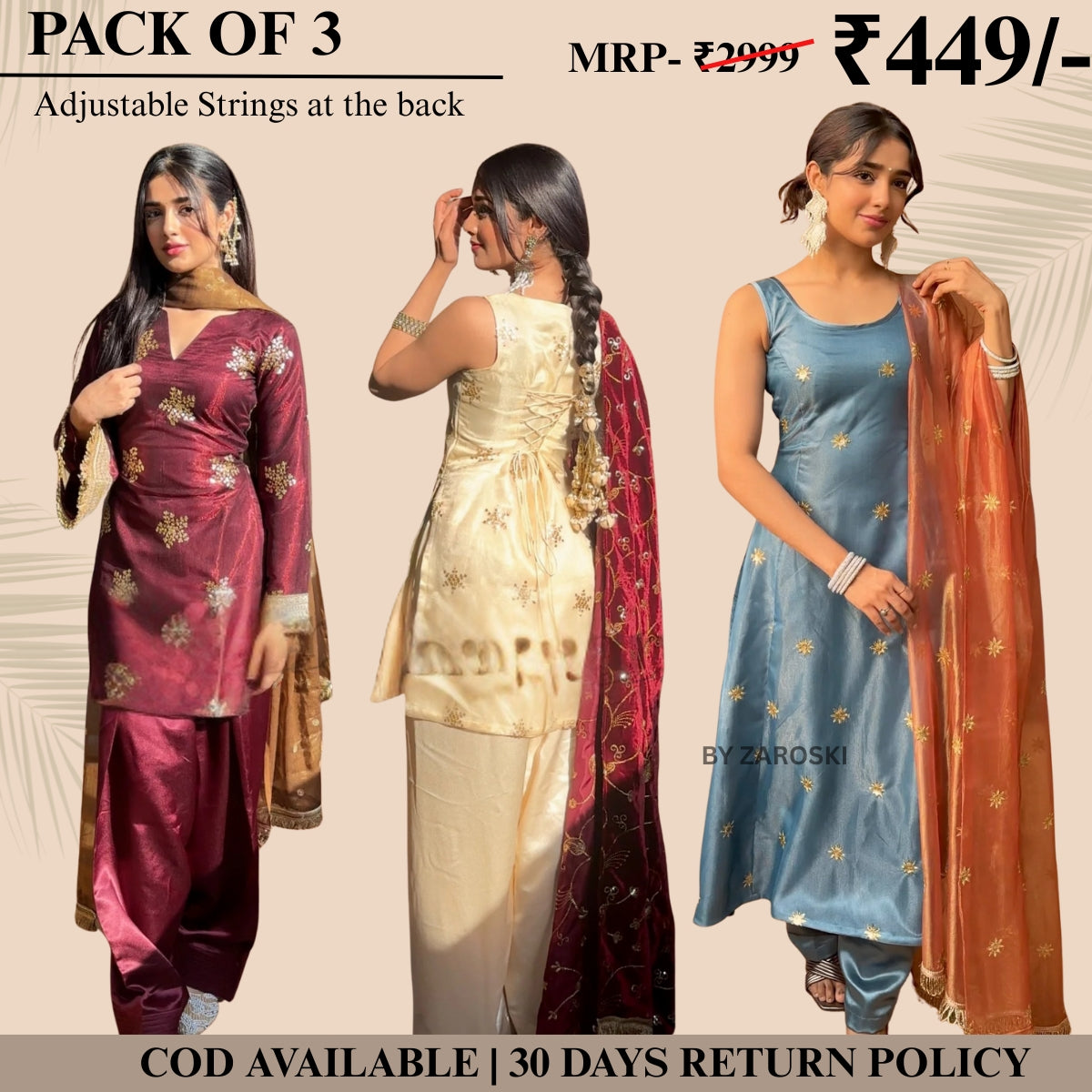 Embrace Elegance with Our 3-Piece Adjustable Kurti, Pant & Dupatta Set | PACK OF 3 | AK-02