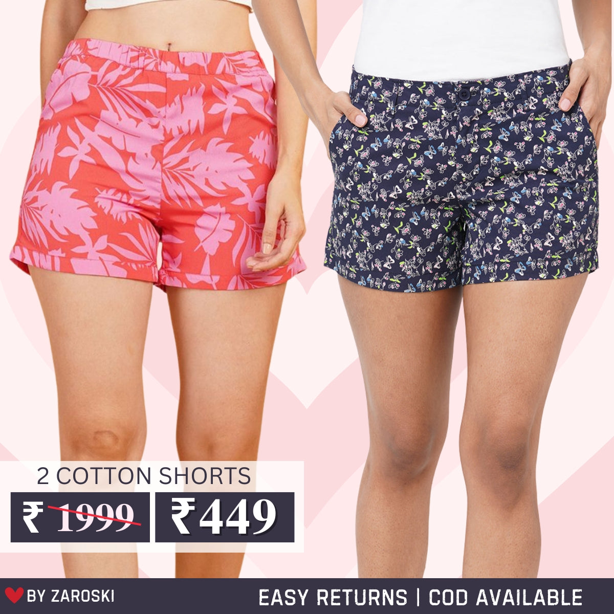Gorgeous Regular Fit Cotton Shorts for Women | Pack Of 2 | C-013