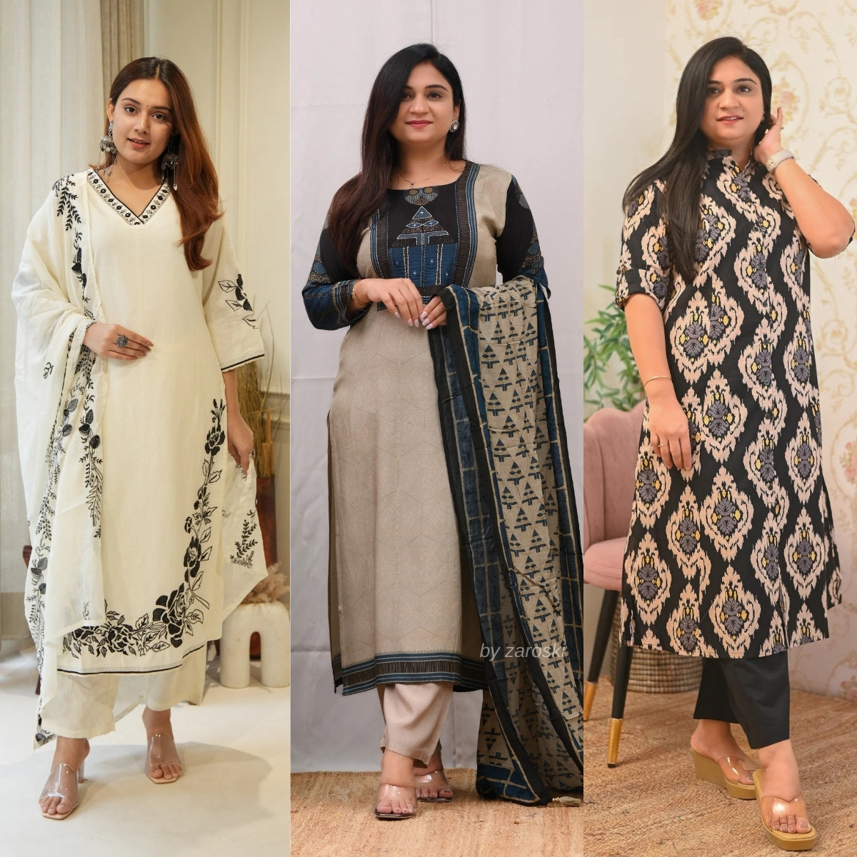 3 Combo Soft Cotton Kurta with Stylish Printed Pants Set For Daily Wear | KSP-02
