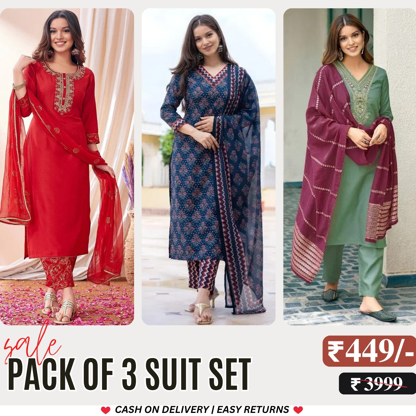 3 Combo Pack | Women’s Suit Set with Dupatta | S-04