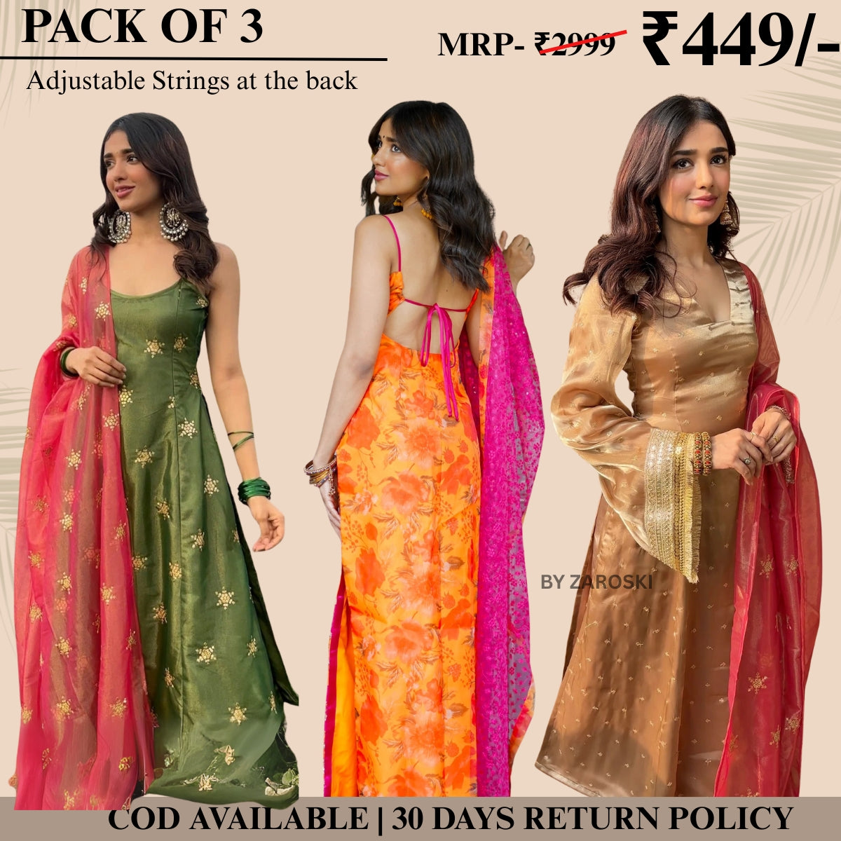 Embrace Elegance with Our 3-Piece Adjustable Kurti, Pant & Dupatta Set | PACK OF 3 | AK-03