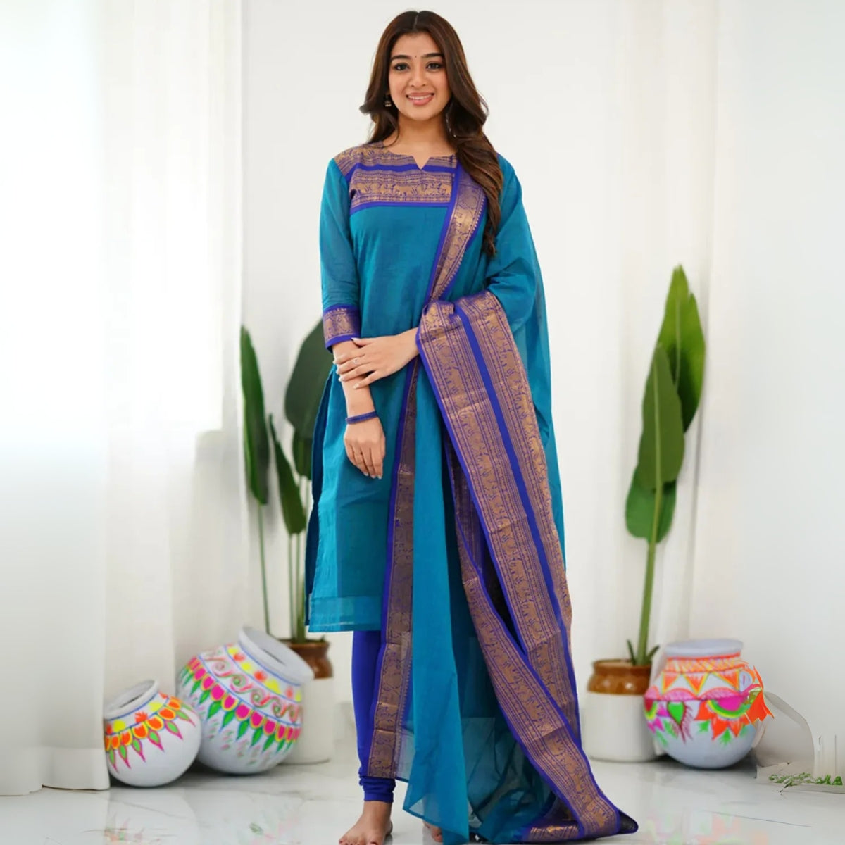 Vibrant Pack of 3 Silk Blend Suit Sets with Dupatta – Pink , Blue & Black | Sizes XS–3XL | SS-02