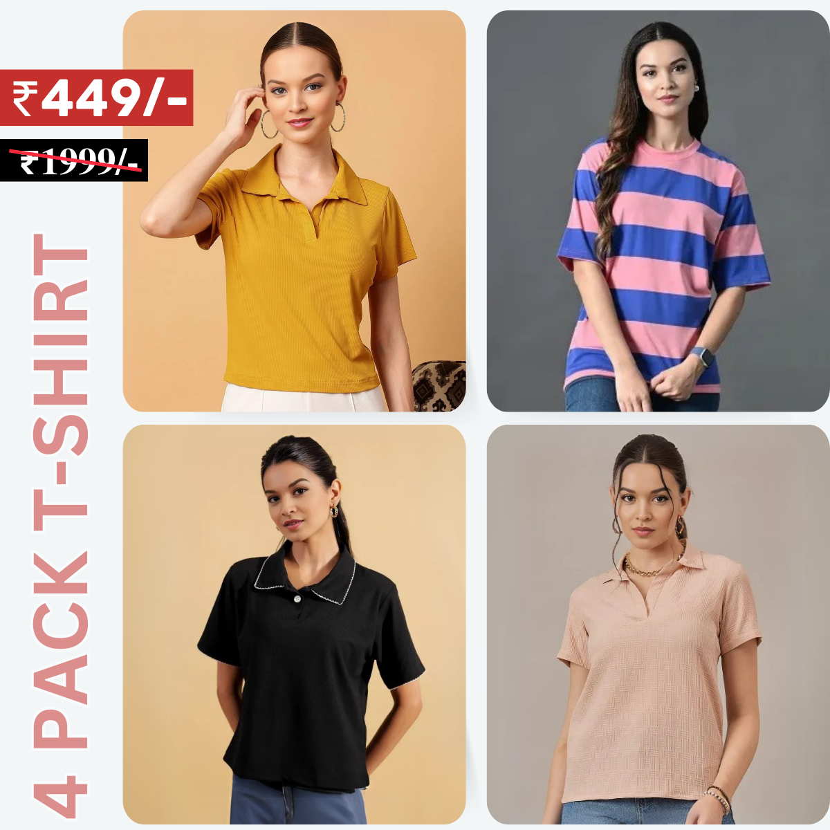 4 Combo Women T-Shirts | Stylish, Comfortable, and Versatile Wardrobe Essentials (TSN-05)