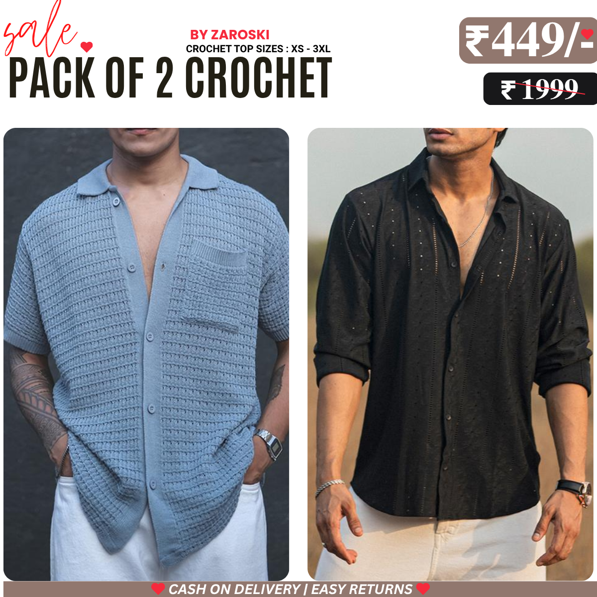 2-Pack Men’s Crochet Shirts | Lightweight and Trendy | CR-06