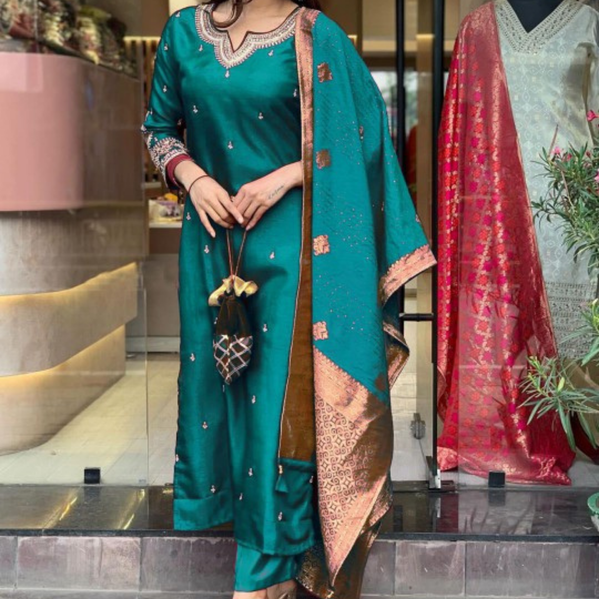 Pack of 3 | Elegant Silk Suit Set for Women | Festive & Party Wear | SS-03