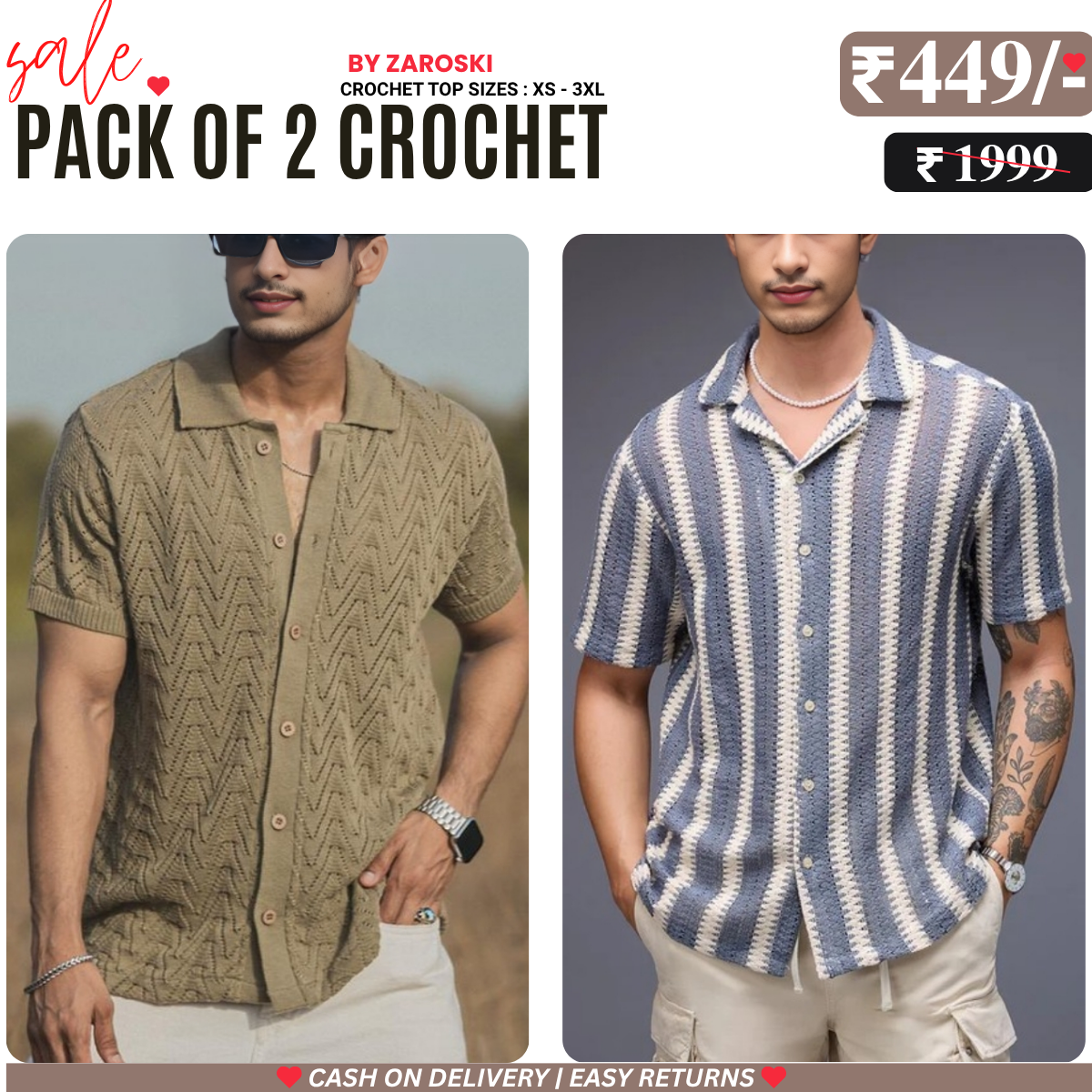 2-Pack Men’s Crochet Shirts | Lightweight and Trendy | CR-07