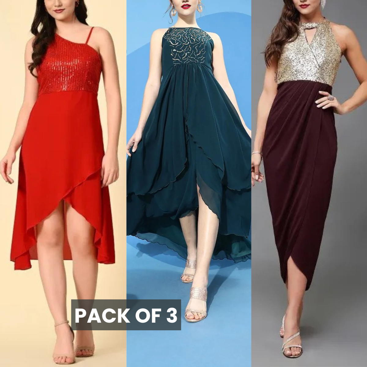 3 Stunning Party Dresses in One Exclusive Combo | Party Perfect | PD-04