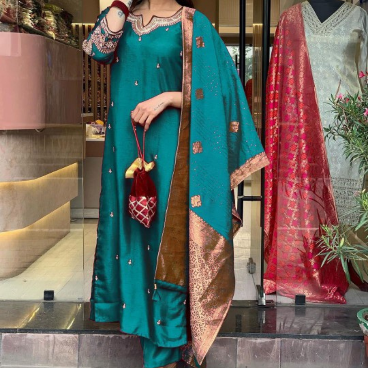 Pack of 3 | Elegant Silk Suit Set for Women | Festive & Party Wear | SS-03