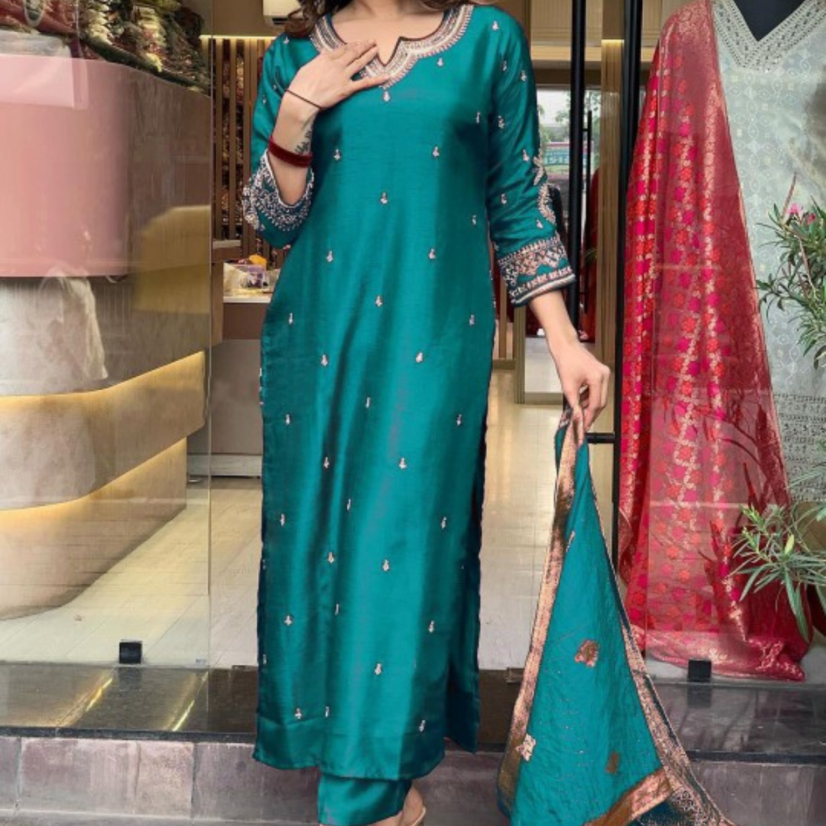 Pack of 3 | Elegant Silk Suit Set for Women | Festive & Party Wear | SS-03