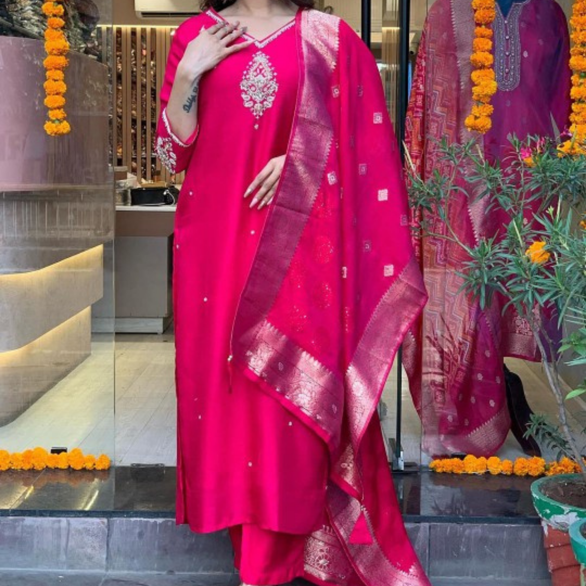 Pack of 3 | Elegant Silk Suit Set for Women | Festive & Party Wear | SS-03