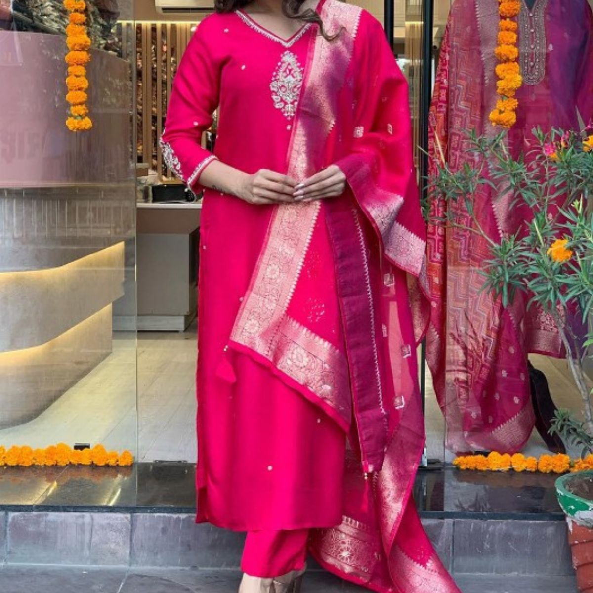 Pack of 3 | Elegant Silk Suit Set for Women | Festive & Party Wear | SS-03