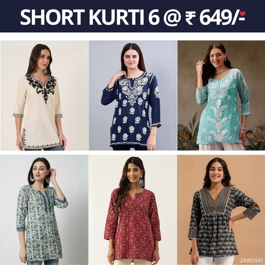 6 Pack Short Kurtis | Perfect For Summer| 3/4 Sleeve | C-110