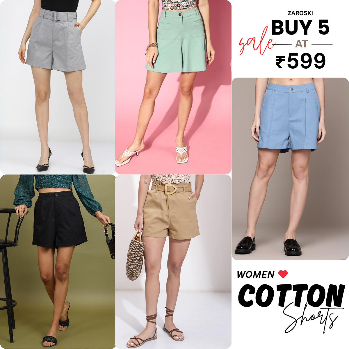 Pack of 5 Women’s Cotton Shorts for Everyday Wear | Ultimate Comfort Combo | CS-10