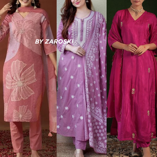 Elegant 3-Piece Women Kurti Set with Dupatta Combo Pack – Stylish, Comfortable & Versatile Ethnic Wear | KS-10