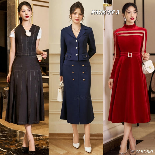 Pack of 3 Fashionable High-Low Hem Western Dress for Evening Celebrations | WD -10