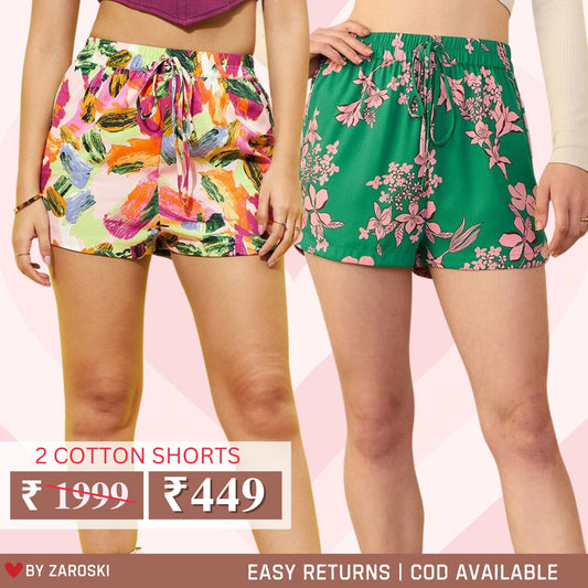 Gorgeous Regular Fit Cotton Shorts for Women | Pack Of 2 | C-020