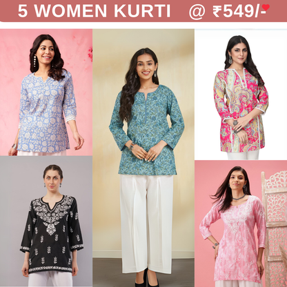 5 Pack Short Kurtis | Perfect For Summer| 3/4 Sleeve | (SK-10)