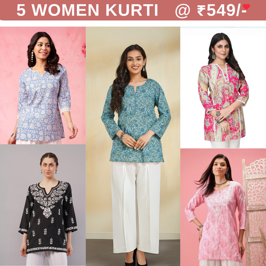 5 Pack Short Kurtis | Perfect For Summer| 3/4 Sleeve | (SK-10)