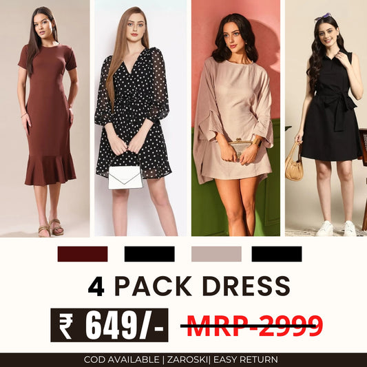 Pack of 4 Women’s Dresses: Chic, Trendy, and Timeless | C-047