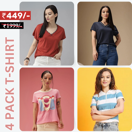 4 Combo Women T-Shirts | Stylish, Comfortable, and Versatile Wardrobe Essentials (TSN-10)