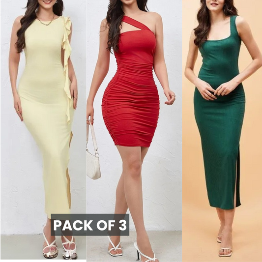3-Pack Bodycon Dress Combo – Versatile Styles for Every Occasion | DC-10