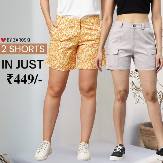 Gorgeous Regular Fit Cotton Shorts for Women | Pack Of 2 | C-031