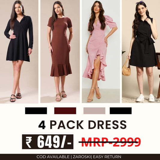 Pack of 4 Women’s Dresses: Chic, Trendy, and Timeless | C-033