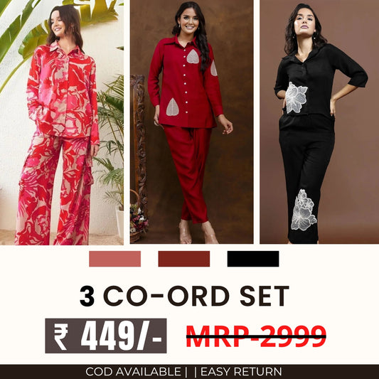 3 Co-ord Set Combo for Women | Stylish & Versatile  | CD-12