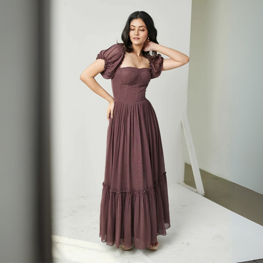 Theresa Wine Georgette Dress | From Day to Night: Versatile Dress Collection | AD-06