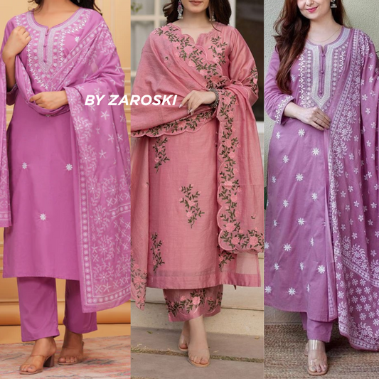 Elegant 3-Piece Women Kurti Set with Dupatta Combo Pack – Stylish, Comfortable & Versatile Ethnic Wear | KS-01