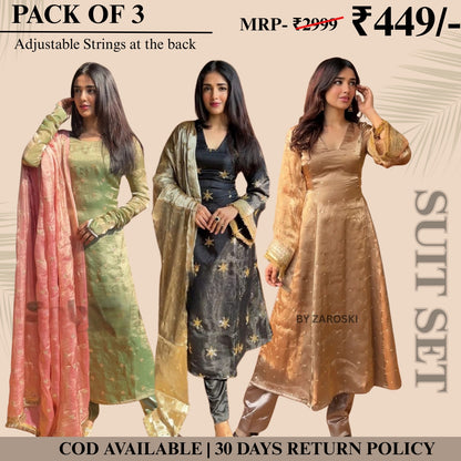 Embrace Elegance with Our 3-Piece Adjustable Kurti, Pant & Dupatta Set | PACK OF 3 | AK-05