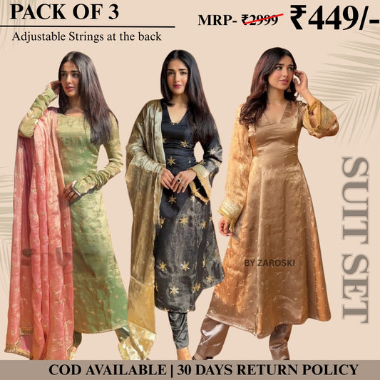 Embrace Elegance with Our 3-Piece Adjustable Kurti, Pant & Dupatta Set | PACK OF 3 | AK-05