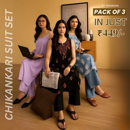 Pack of 3 |Chikankari Suit Sets with Dupatta | Traditional Ethnic Wear for Women | CSC-01
