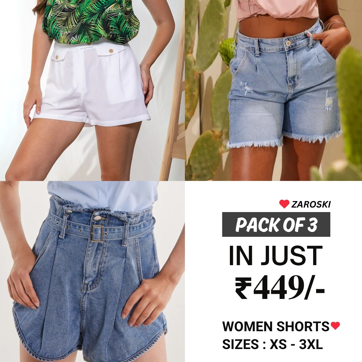 Pack Of 3| Modern Llifestyles Regular Fit Cotton Shorts for Women |NS-01