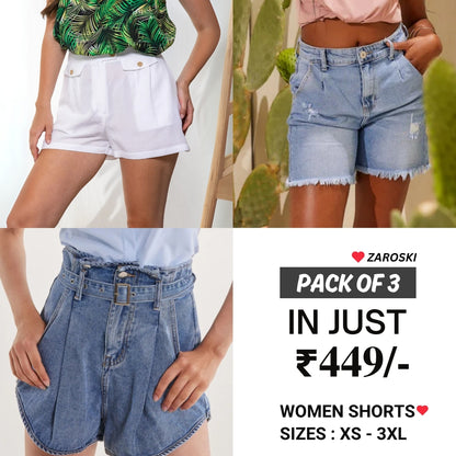 Pack Of 3| Modern Llifestyles Regular Fit Cotton Shorts for Women |NS-01