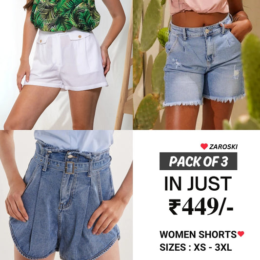 Pack Of 3| Modern Llifestyles Regular Fit Cotton Shorts for Women |NS-01