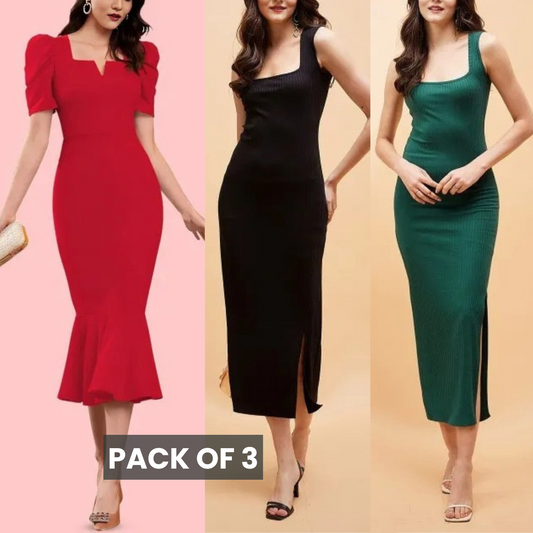 3-Pack Bodycon Dress Combo – Versatile Styles for Every Occasion | DC-01